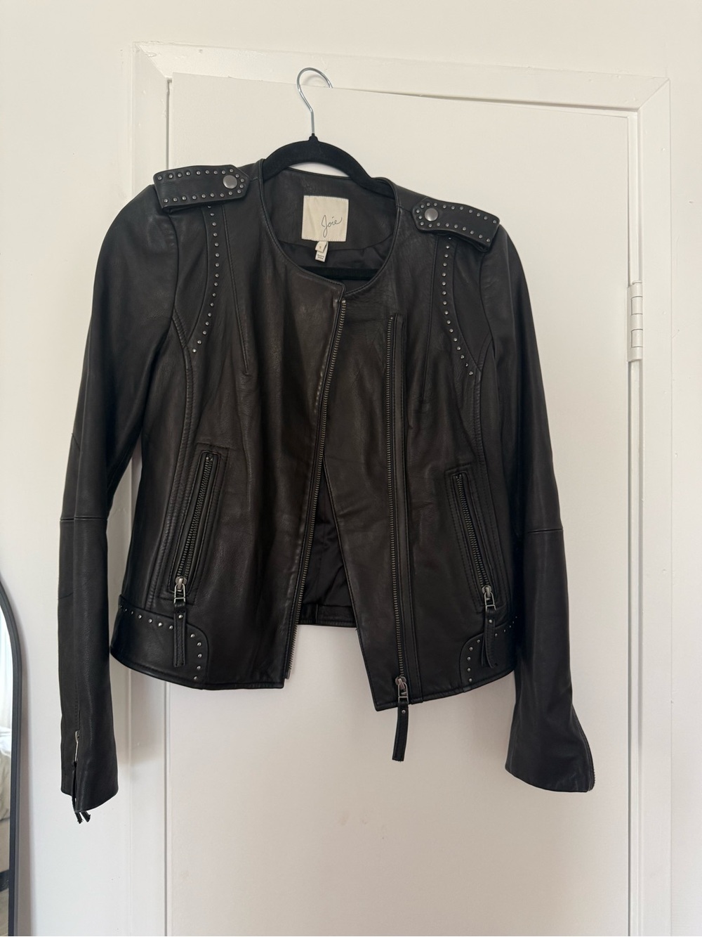Joie Black Studded Leather Biker Jacket